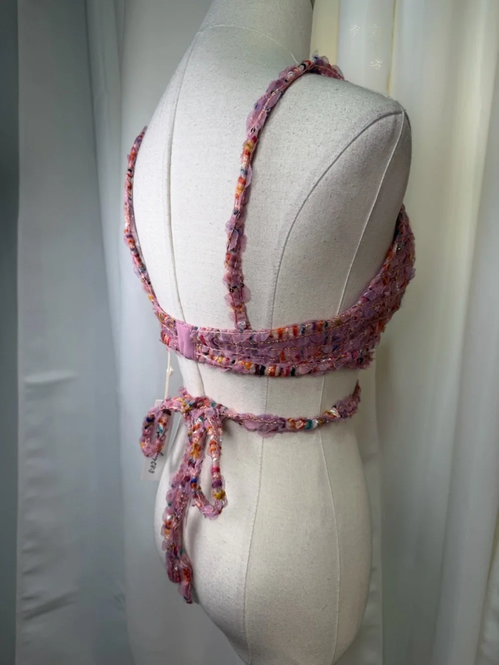 NWT For Love And Lemons ‘Dionne’ Bralette Top in Pink Multicolor Tweed Size M - Picture 13 of 16